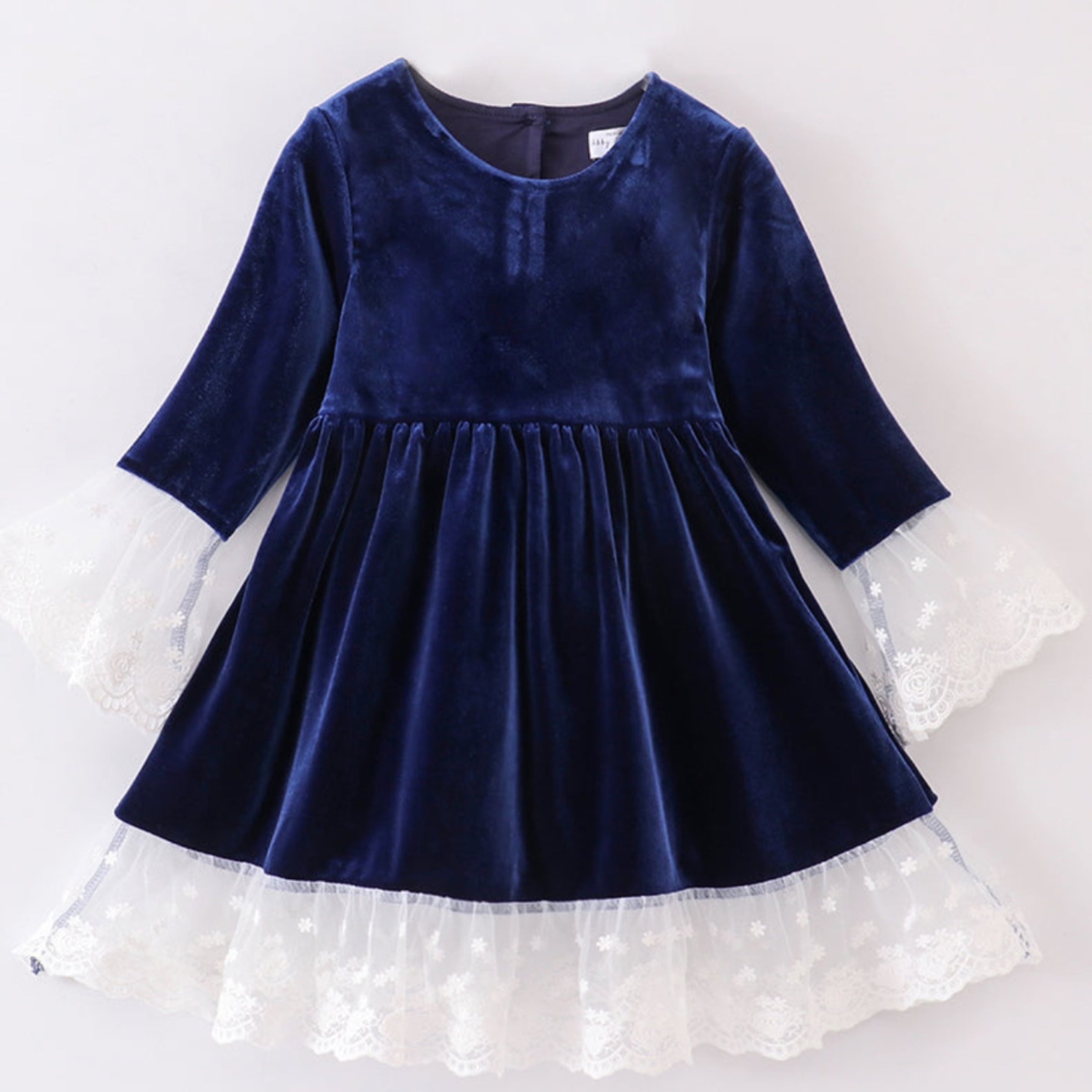 Abby & Evie - Premium Velvet Navy Lace Dress | Junie, LLC